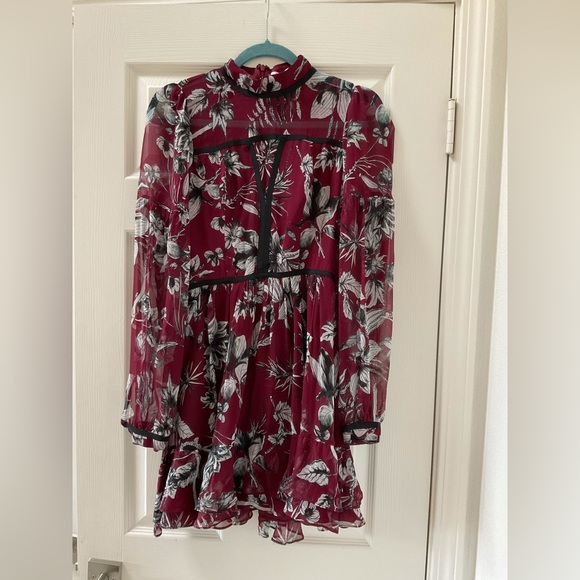 🍷Parker Silk Floral Dress Burgundy 0🍷 - Picture 1 of 3